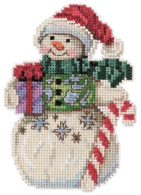 Mill Hill/Jim Shore gezähltes Kreuzstich-Set 3,5''x5'' - Schneemann mit Zuckerstange (14