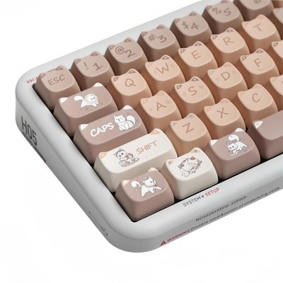 140 PCS Mao Profile Keycaps Cute Cat Custom PBT Dyesub Brown Kitty Keyboard
