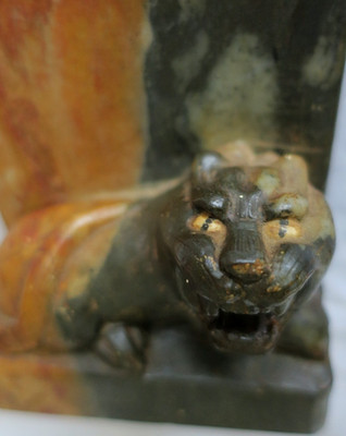 Vtg Hand Carved Very Heavy Hard Stone Tiger Single Bookend 3 1/2'' W x 5'' Tall