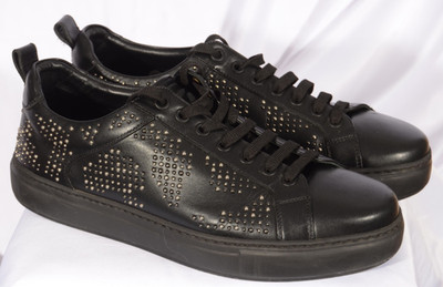 MCM Men's Black Leather Stark Metal Studded Low Sneakers Shoes Size EU 42 USA 9