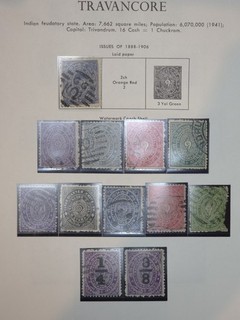 TRAVANCORE Collection On Album Pages Mostly Fine Used Or Mint