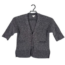 Womens Gap Gray Knit Button Front Cardigan Sweater Short Sleeves  Pockets XS/S