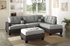 Grey Sectional Sofa: Reversible Tufted 3pc Set