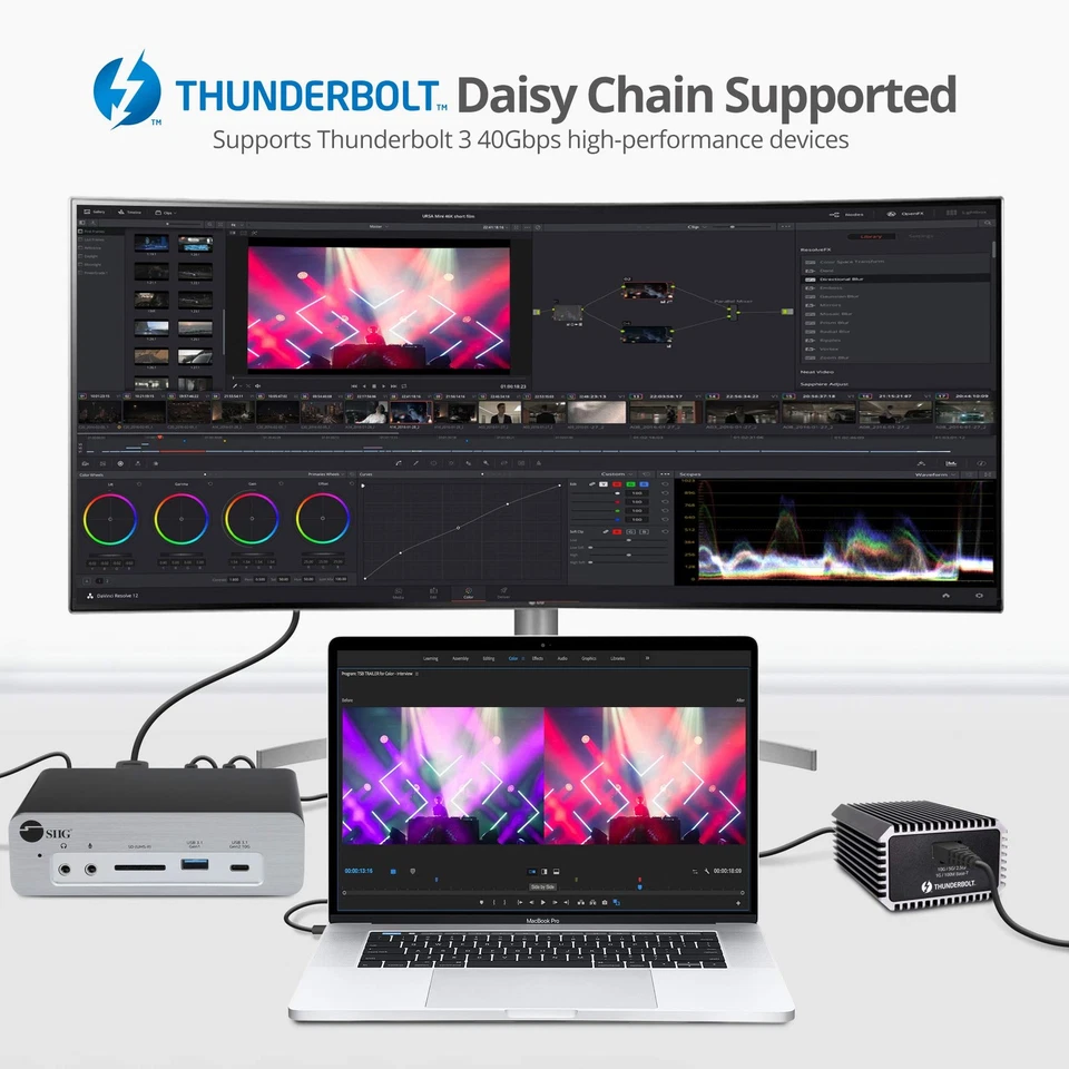 Estación de Acoplamiento para Laptop SIIG 8K Thunderbolt 3 Doble Ranura M.2 NVMe 96W Carga PD Foto 4 de 4