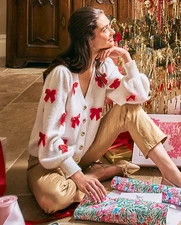 NWT Lilly Pulitzer Zarie Bow Cardigan in Coconut Party Bows, Choose Size !!