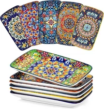 vancasso Simi 9.5" Rectangular Dinner Plates Set of 6 – Boho Porcelain Colorful