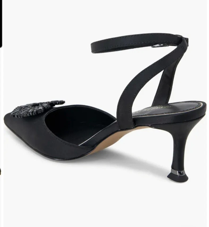 Sandalias de vestir Kenneth Cole negras con cuentas punta tacón de gatito talla 8M tobillo Foto 2 de 4