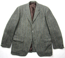 Vtg 1960s Harris Tweed 44R Wool English Throat Latch Blazer 44R 3/2 Roll 60s