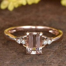 2 CT Emerald Cut Simulated Morganite Diamond Women's Ring 14K Rose Gold Plated