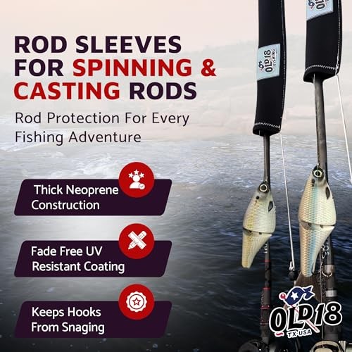 Old 18 Neoprene Fishing Rod Sleeve - Protective Rod Sock 63" Blue and Orange - Foto 2 di 7