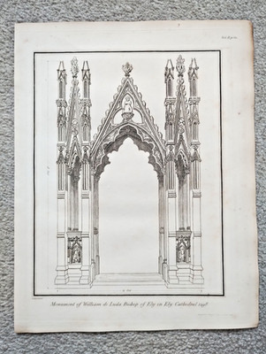William de Luda Monument at Ely Cathedral - Antique Print - 1808