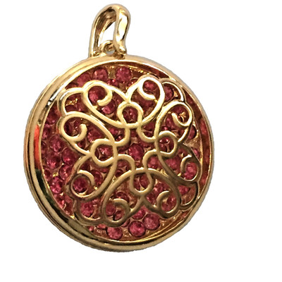 Off Park Medallion Pink Austrian Crystals Goldtone Large Bail Floral Pattern