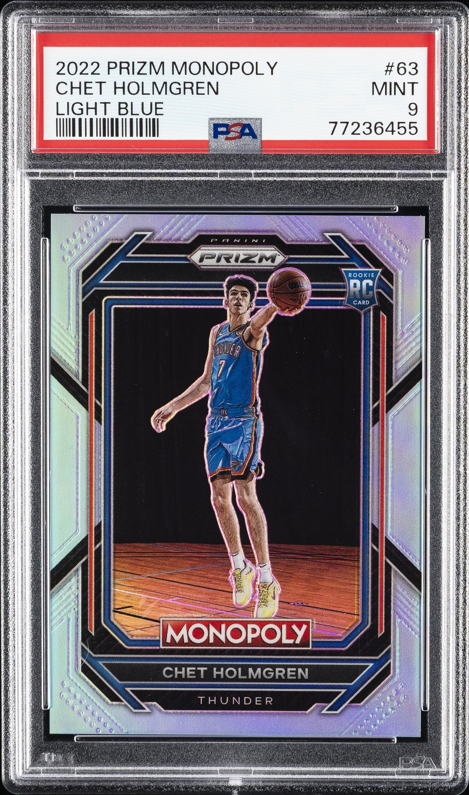 2022 PANINI PRIZM MONOPOLY LIGHT BLUE #63 CHET HOLMGREN ROOKIE RC 38/199 PSA 9