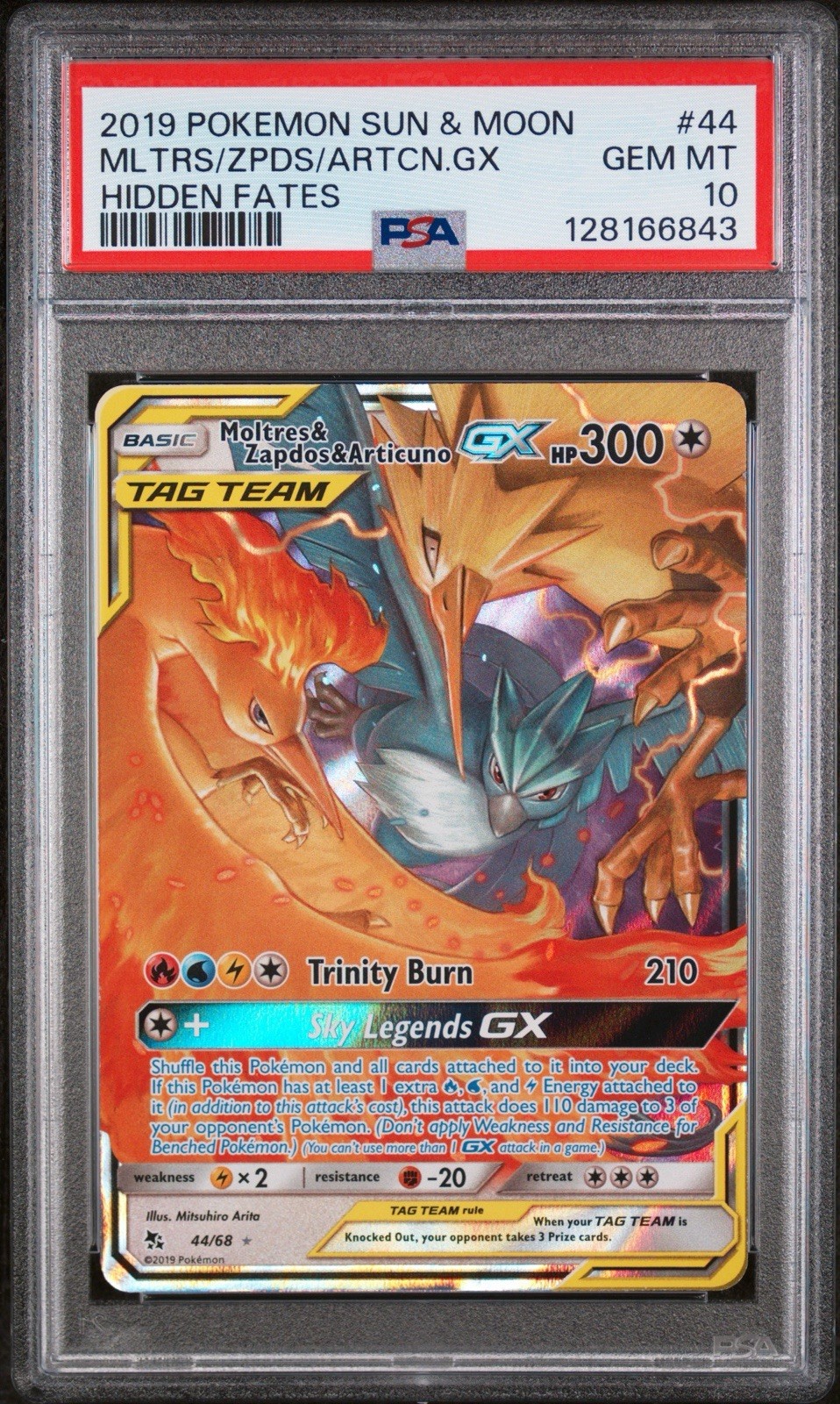 Moltres & Zapdos & Articuno GX 44/68 Hidden Fates Holo PSA 10