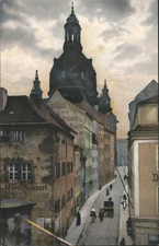 Germany Alt-Dresden,Blick die Munzgasse mit der Frauenkirche Vintage Postcard PC