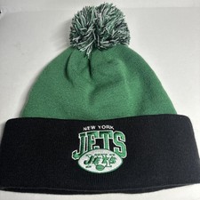 Mitchell  Ness New York Jets NFL Green  Black Cuffed Knit Pom Beanie Hat NWT