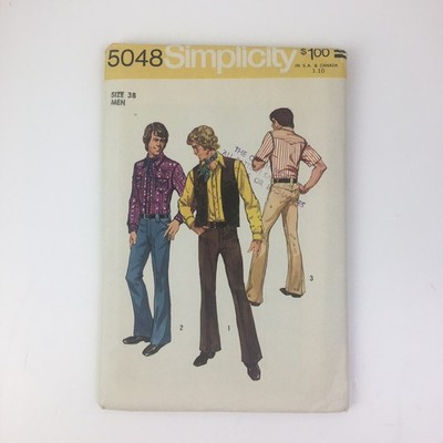 Shirt Vest Pants Mens Size 38 UNCUT Pattern 5048 Vtg 70s Yoke Patch Pockets 