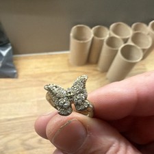 Gold Tone Band Ring White Round Rhinestones Butterfly Adjustable 17.09mm