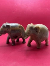 Pair Of Hand Carved Marble Elephant Figurines Made In India 4 Inches Long