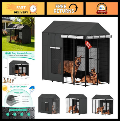 Heavy Duty Outdoor Dog Kennel Cover 8'x4'x6' Waterproof Enclosure with Mesh Wind