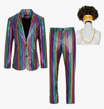 Men  s Disco Suit Set, Shiny Sequin Costume, 70s Party Outfit, Rainbow, Pride, L