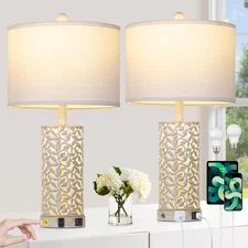 Morden Farmhouse Table Lamps Set of 2, Touch Control Bedside lamp with 2 USB ...