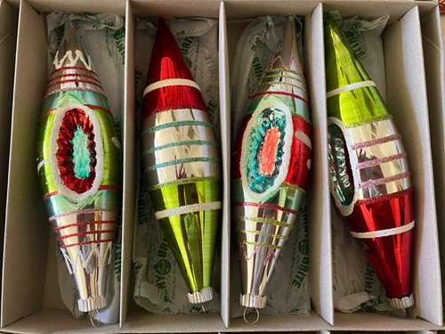 3-NEW BOXED 4 RADKO SHINY BRITE - TEAR DROP TULIPS Indent Glass ORNAMENTS 7” - Picture 2 of 12