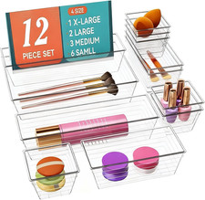 Clear Plastic Drawer Organizer Set - 12 PCS in 4 Sizes for Versatile Use