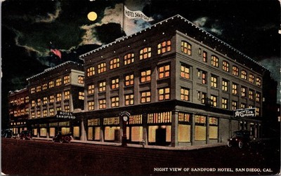 Antique San Diego Sandford Hotel Night View Panama California Expo Postcard
