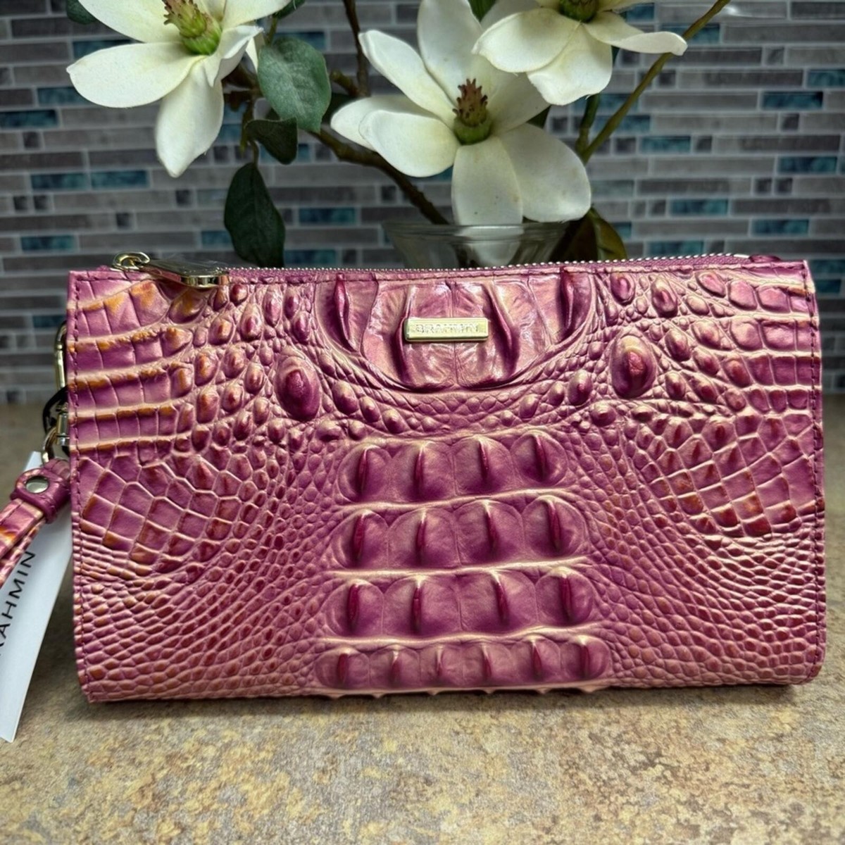 NWT Brahmin Daisy Rouge Blush pink wristlet | eBay