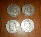 LOT of 4 (Four) US Franklin Half Dollar Coins 90% Silver * D Mint Marks * 54-59