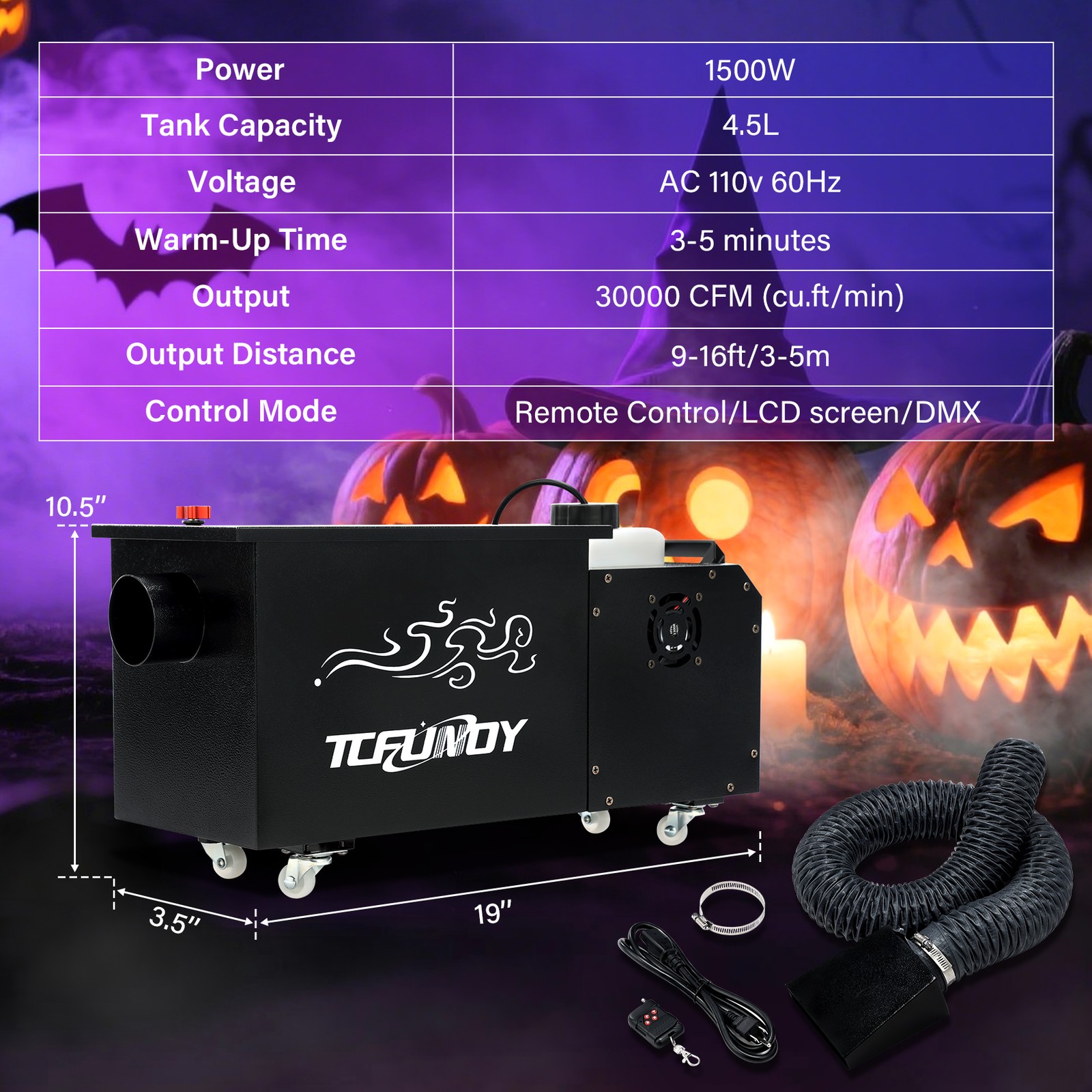 1500W Low Lying Water Mist Machine Halloween Stage Ground Fogger With DMX Remote
