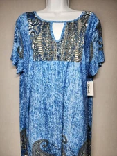 Anthropologie Kindred 2X Keyhole Dress Stretch Blue Paisley