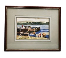 William Norman Gaunt original signiertes Aquarell Lake District Boote Künstler Geschenk