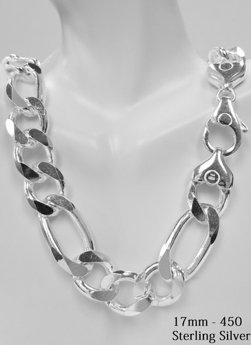 Sterling Silber Dicke Massive Herren Figarokette Halskette oder Armband, 925 Italien - Bild 6 von 7