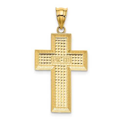 Real 14kt Yellow Gold Polished / Textured Cross Pendant - Picture 3 of 6