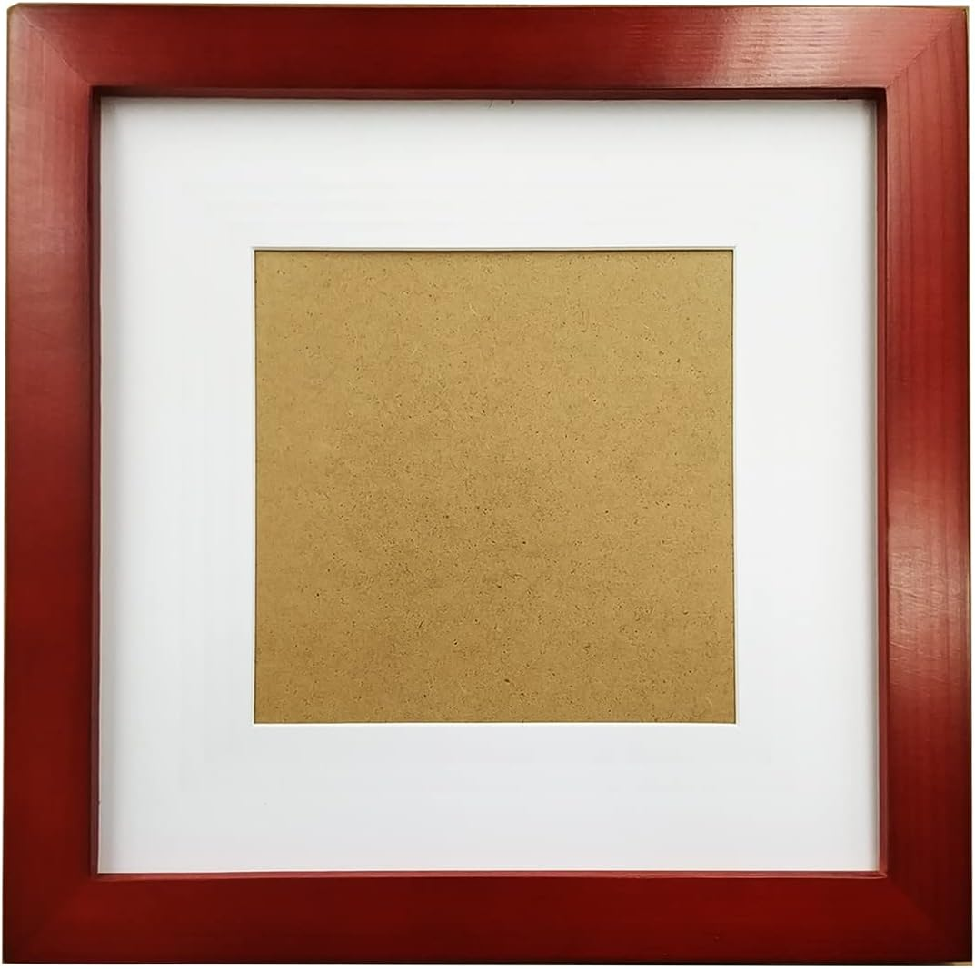 7X7 Picture Frames Red with 4X4 Mat. 7X7 Black Square Photo Frame. Solid Wood, P-image