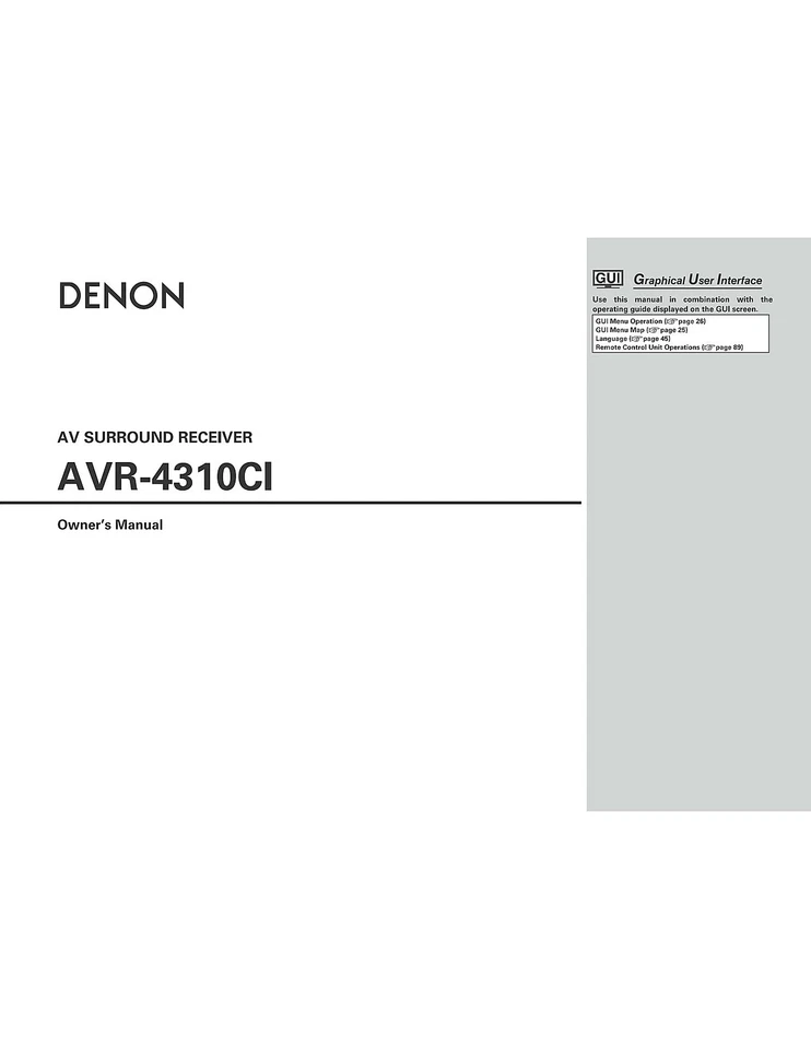 Denon AVR-4310CI Receiver Amplifier Owners Manual