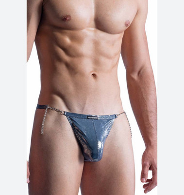 MANSTORE M857 Micro Tanga Gr. M - XL grau grey silber leicht glänzend Kette
