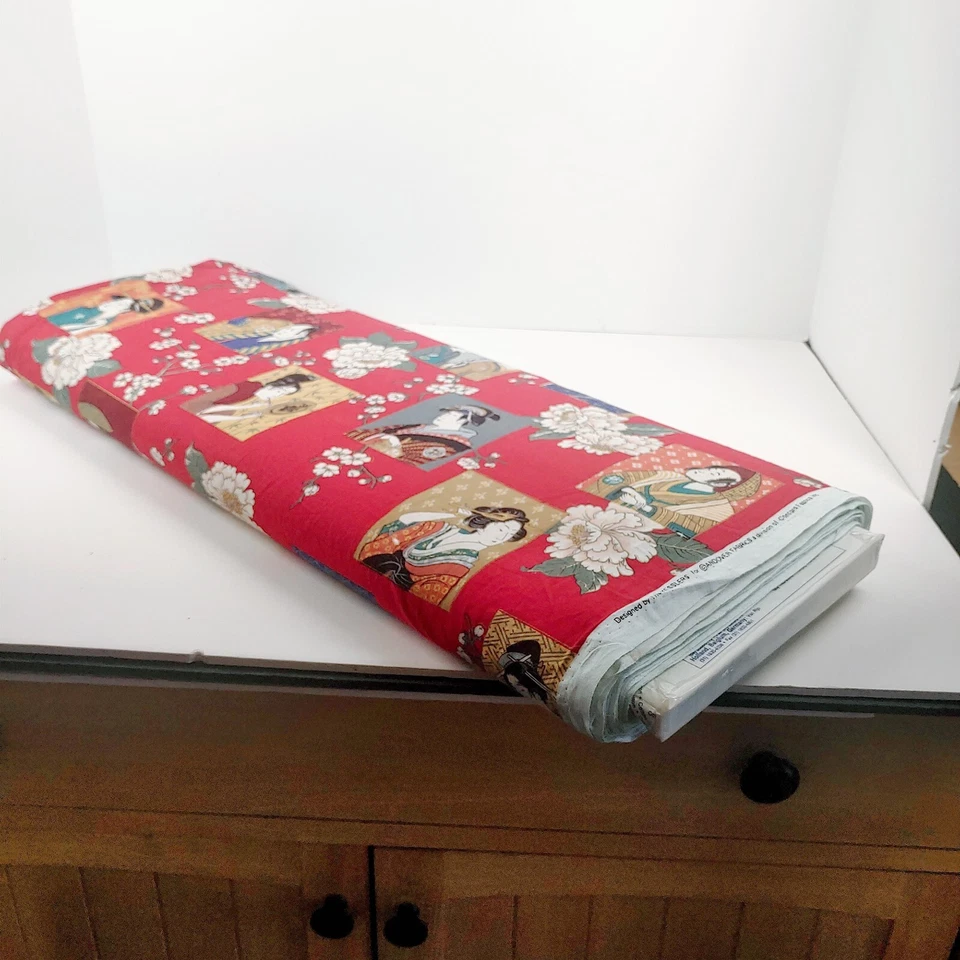 Cotton Print Fabric by Andover Fabrics Red Asian Design 4 Yards - Image 4 of 4