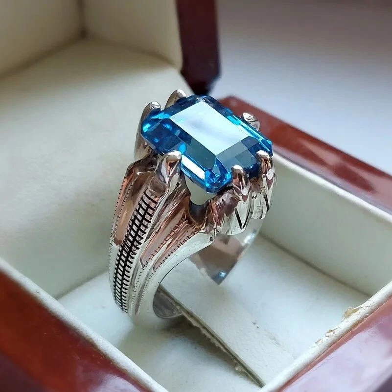 Blue Topaz 925 Sterling Silver Men 'S Ring, Free Shipping, Vintage Real  Natural Stone, Ottoman Style, all Sizes Fashion Trendy - AliExpress