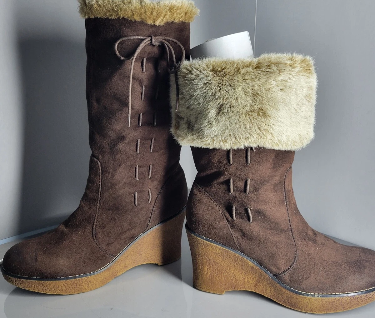 Fur lined shop wedge booties