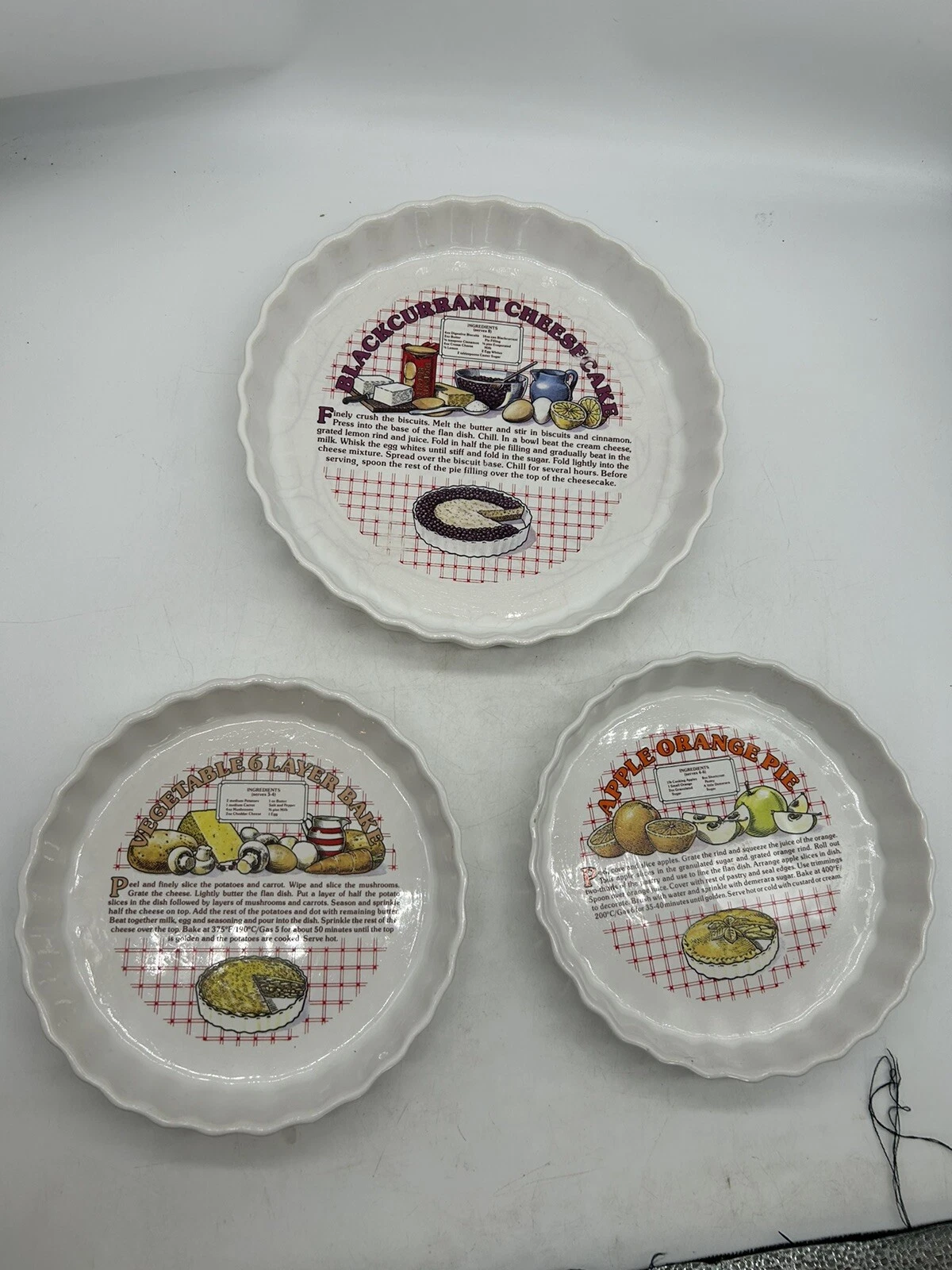 Vintage Apple Orange Blackcurrant Veg Pie/Flan Recipe Dishes by KITCHENALIA