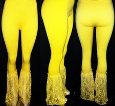 Sexy Yellow Spandex Legging with Lace Bottoms. One Size. Great For Dance!!!