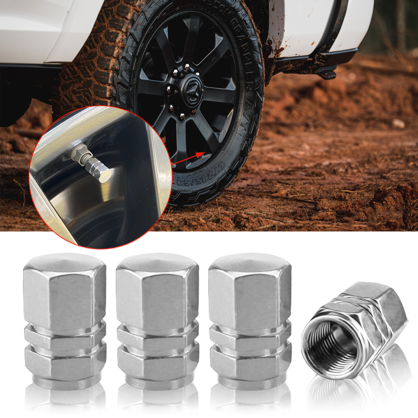 4X Silver Aluminum Metal Wheel Tire Valve Stem Air Caps Covers for Dodge	Durango