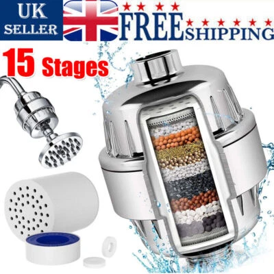 15 Stages Shower Head Filter Softener Hard Water Purifier Cartridge Universal UK