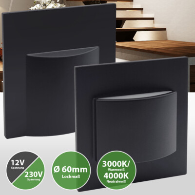 LED Stufenbeleuchtung 230V In Schwarz Rund