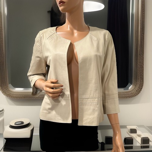 Giacca pelle Strenesse giacca aperta leggera marrone/avorio taglia 8 S/M - Foto 1 di 13