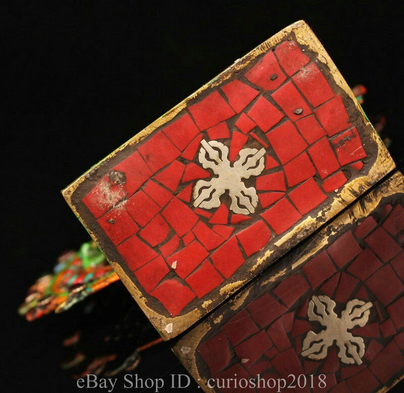 9.6"Old Tibet Copper Inlay Turquoise Gem Shiva Nataraja King Dance Buddha Statue - Image 2 of 4