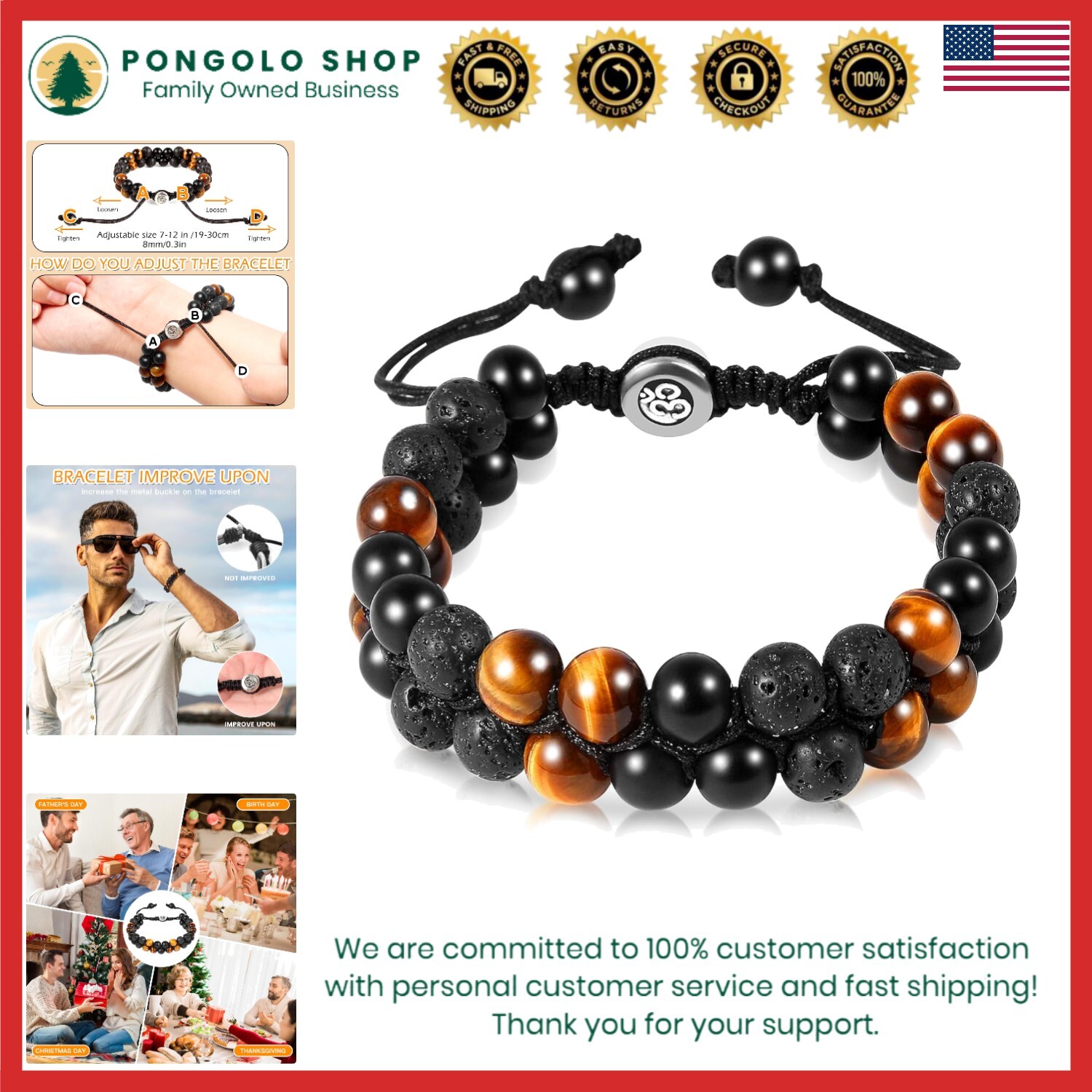 Aromatherapy Diffuser Bracelet with Tiger Eye and Lava Stone for Triple Protection-image